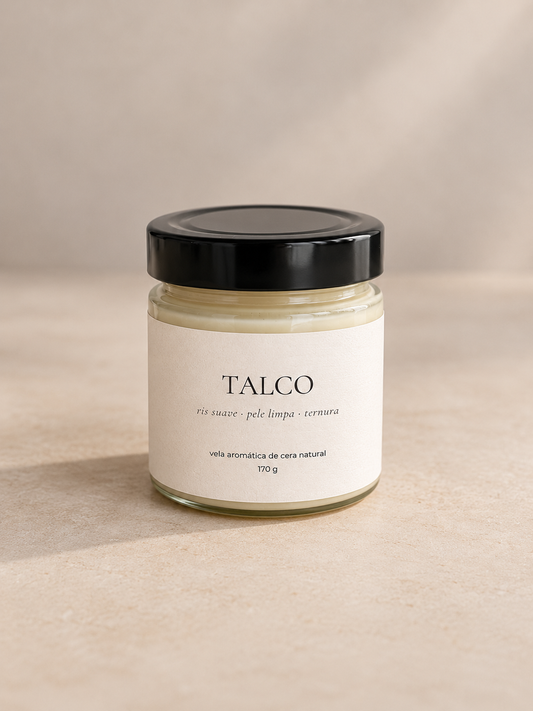 Vela aromática de 170 g em frasco de vidro, aroma Talco