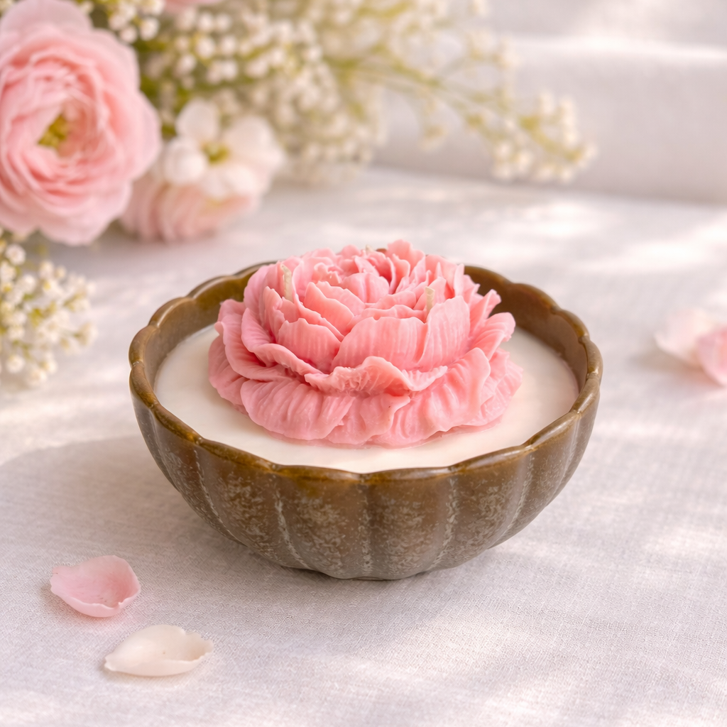 Vela Floral em Taça Cerâmica – Aroma Talco