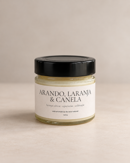 Vela aromática de 140 g em frasco de vidro, aroma Arando, Laranja & Canela