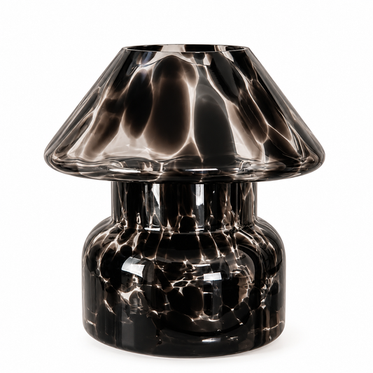 Vela candeeiro em vidro preto e branco com padrão dálmata